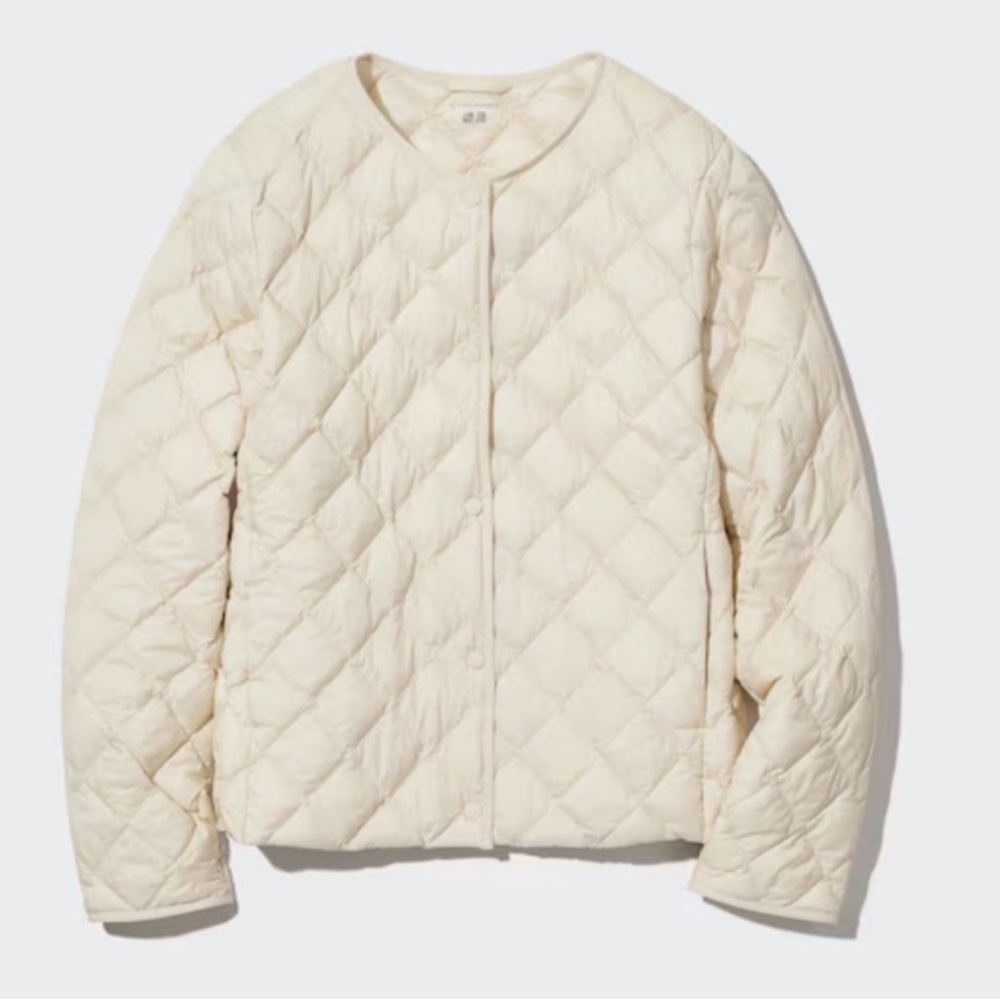 Uniqlo cream winter white puffer short jacket coat